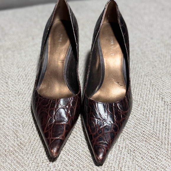 Nine West Shoes - Nine West Dark Brown Croc-Embossed Heels